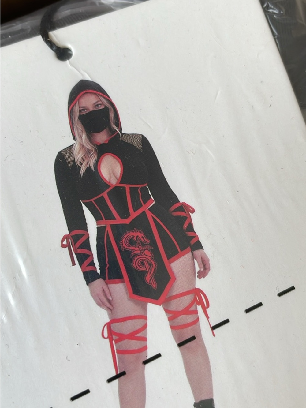 Women's Black & Red Dragon Hooded ninja costume Set with Mask